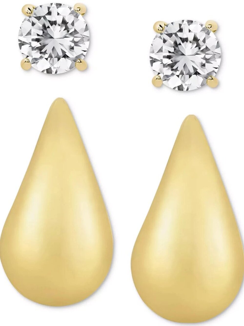 R.H. Macy & Co Lab Grown White Sapphire Stud Earrings Set 14K GP Sterling Silver